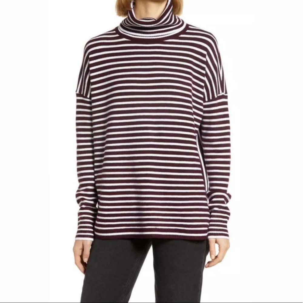 3/$25 NEW French Connection Wine/White Stripe Turtleneck Sweater